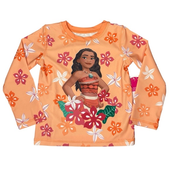 Disney Princess Moana Tropical Long Sleeve Rash Guard Size 2T - Picture 1 of 8